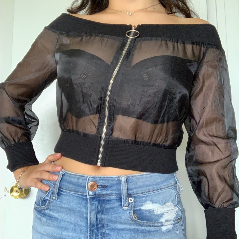 Off the Shoulder Sheer Crop Top